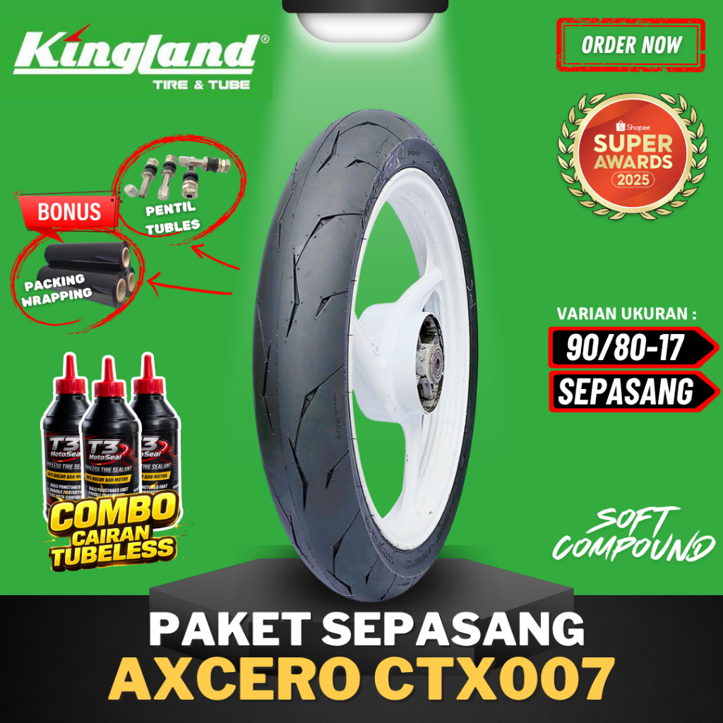 [PAKET SEPASANG] BAN KINGLAND AXCERO CTX007 ( 90/80-17 ) SOFT COMPOUND RING 17 / BAN BALAP SOFT COMP