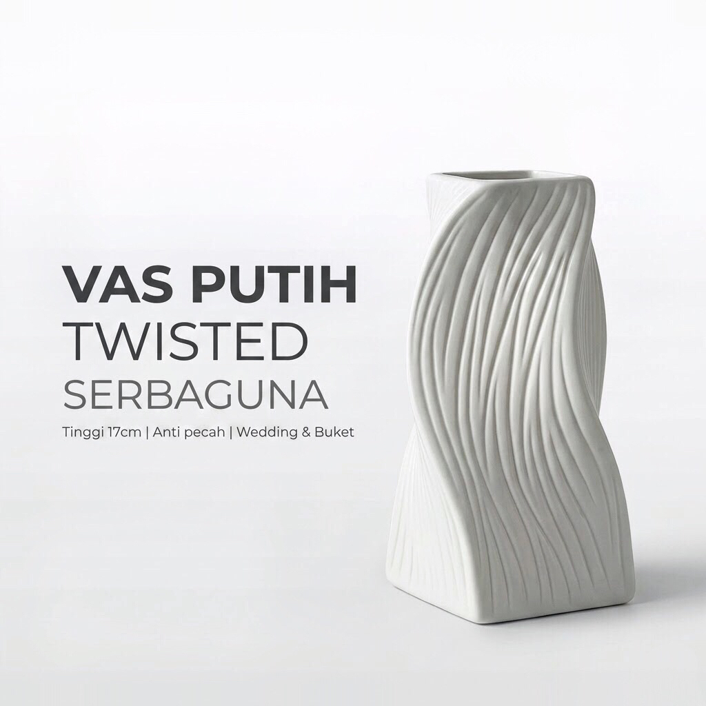 Vas Bunga Twisted Putih – Dekorasi Wedding & Rumah – Plastik Melamin Tebal wedding, dekorasi rumah, 