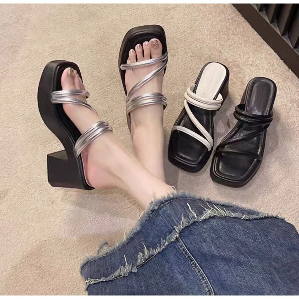 COONIEZ_ID - Sandal Wanita Wedges Model Slop Tali Lilit Cesaul Hak 8CM Sintetis AP 48