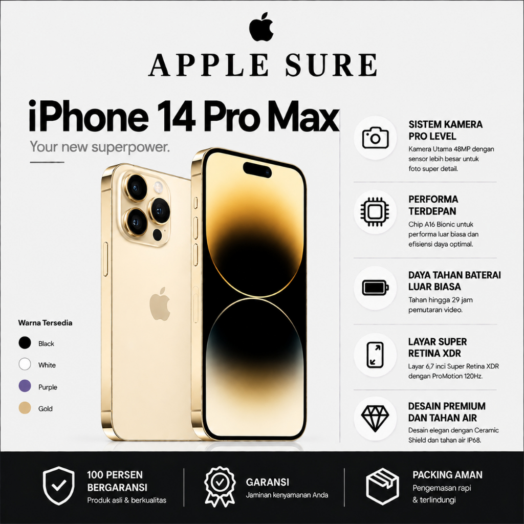Apple iPhone 14 PRO MAX 128GB 256GB FULLSET SECOND HAND INTERNASIONAL ORI BERGARANSI