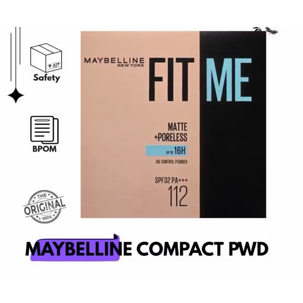 ORIGINAL Maybelline Fit Me Matte + Poreless 16 Jam Oil Control Compact Powder Make Up Bedak Padat ta