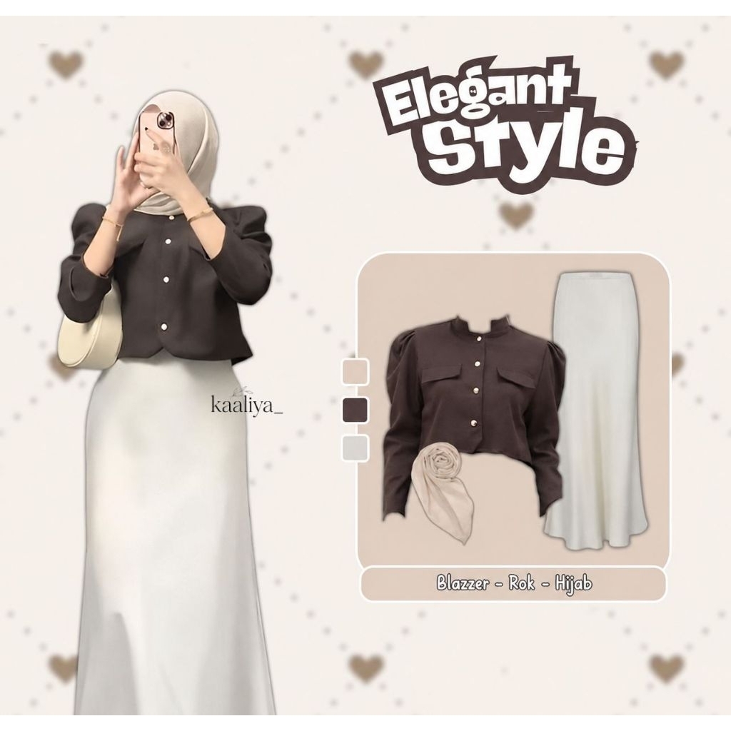 Outfit Kondangan Terbaru Set Ootd Nongkrong Remaja One Set Wanita (Blazer, Hijab, Rok Duyung) Setela