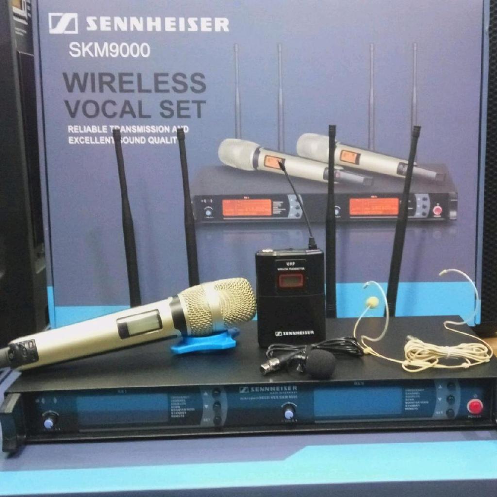 Mic Vocal Wireless Isi 1 Handle, Clip On Jepit dada + Headset bando Sennheiser SKM 9000 II TERBAIK