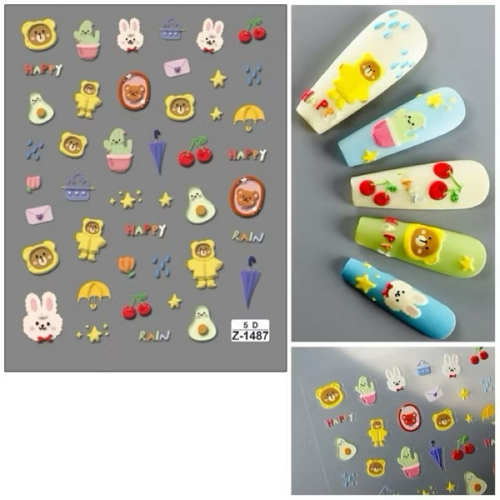 ( XB 7 ) Nail Sticker Emboss 5D Cartoon / Sticker Kuku 5D Emboss / Sticker Kuku CNY / Sticker Kuku I