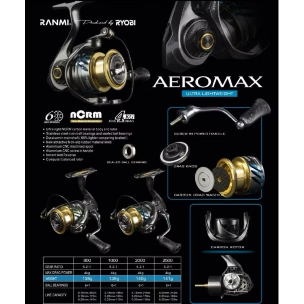 REEL RYOBI RANMI AEROMAX 1000HP - Ultralight Reel Power Handle