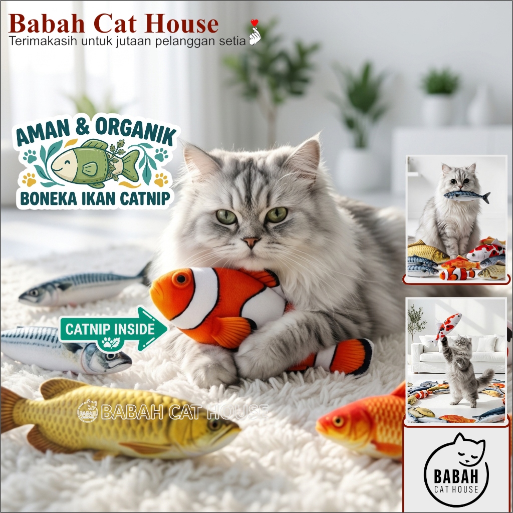 Boneka CATNIP IKAN Kucing Mainan Cat Nip Mint Toys Fish Bantal Gigitan Garuk Gigit Penenang Toy Akse