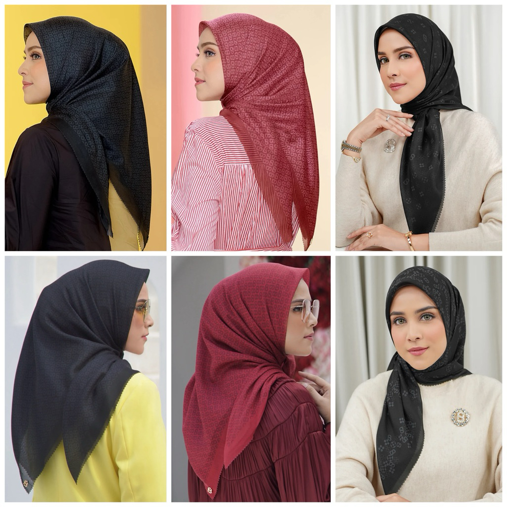 [READY STOCK] TAPIS VOAL & MONOGRAM VOILE SQUARE BUTTONSCARVES RED BLACK CAVIAR INK SALSA SCRAMBLE