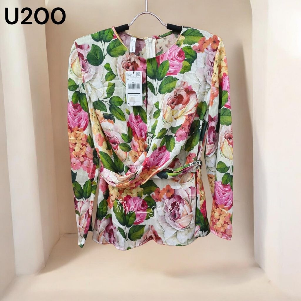 U200 New MNG Mango Original 100% Baju Blouse Nude Motif Bunga Bagus Murah