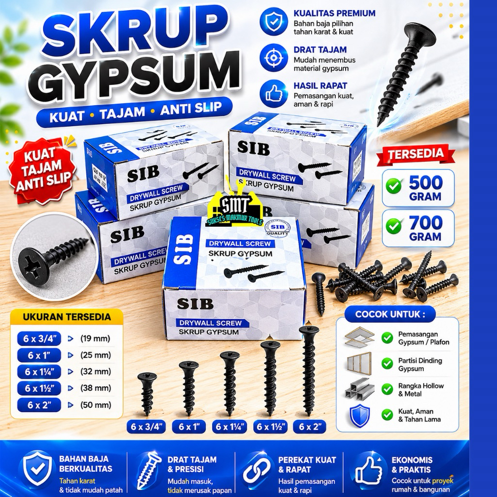 (1 Kotak 500gr) Skrup Gypsum / Skrup Baja / Skrup Plafon / Baut Gypsum / Baut Baja Hitam / Skrup PVC