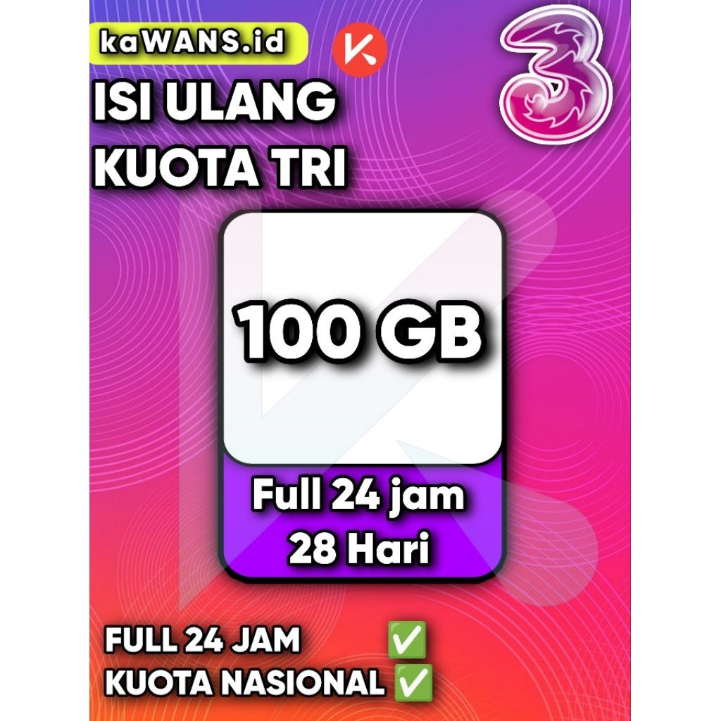 Paket Data TRI HAPPY, AON Unlimited 100gb 75gb Nasional full 24jam