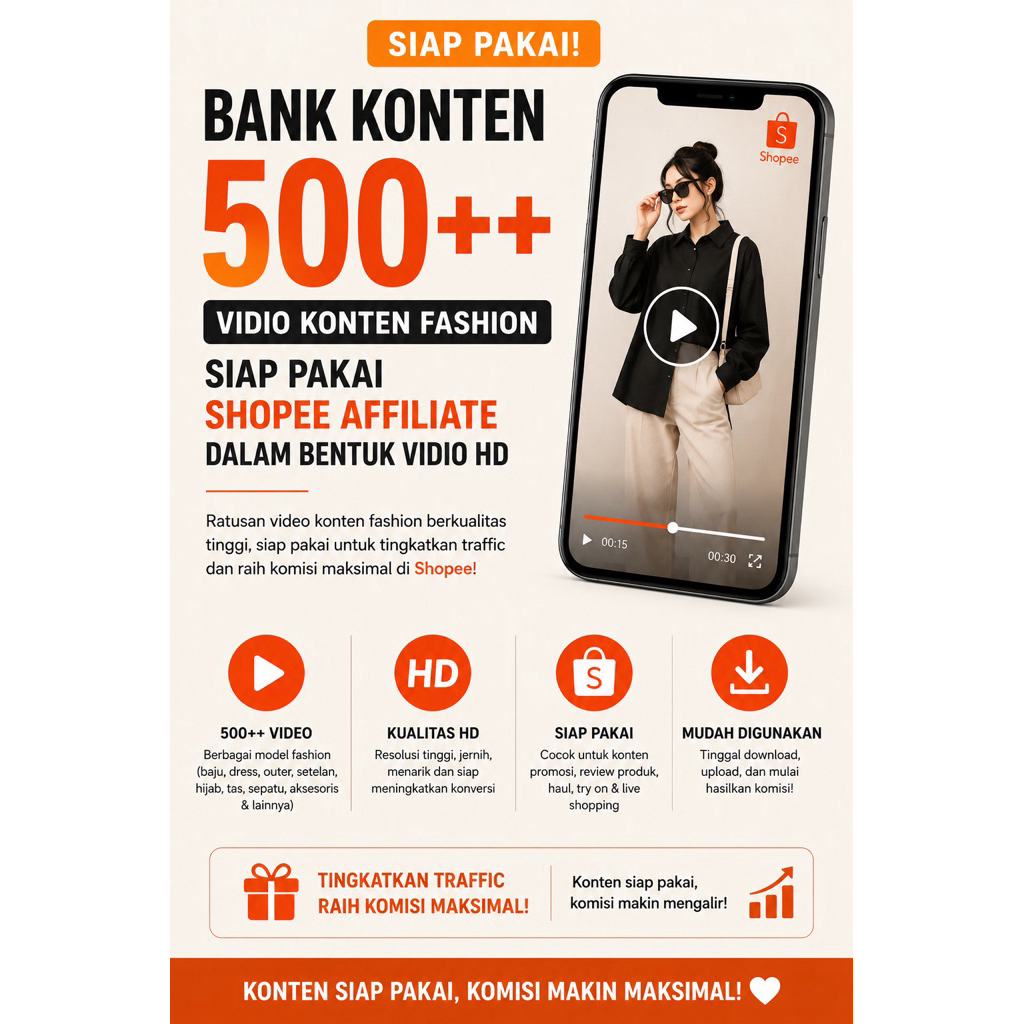 BANK KONTEN 500++ VIDIO KONTEN FASHION SIAP PAKAI SHOPEE AFFILIATE DALAM BENTUK VIDIO HD