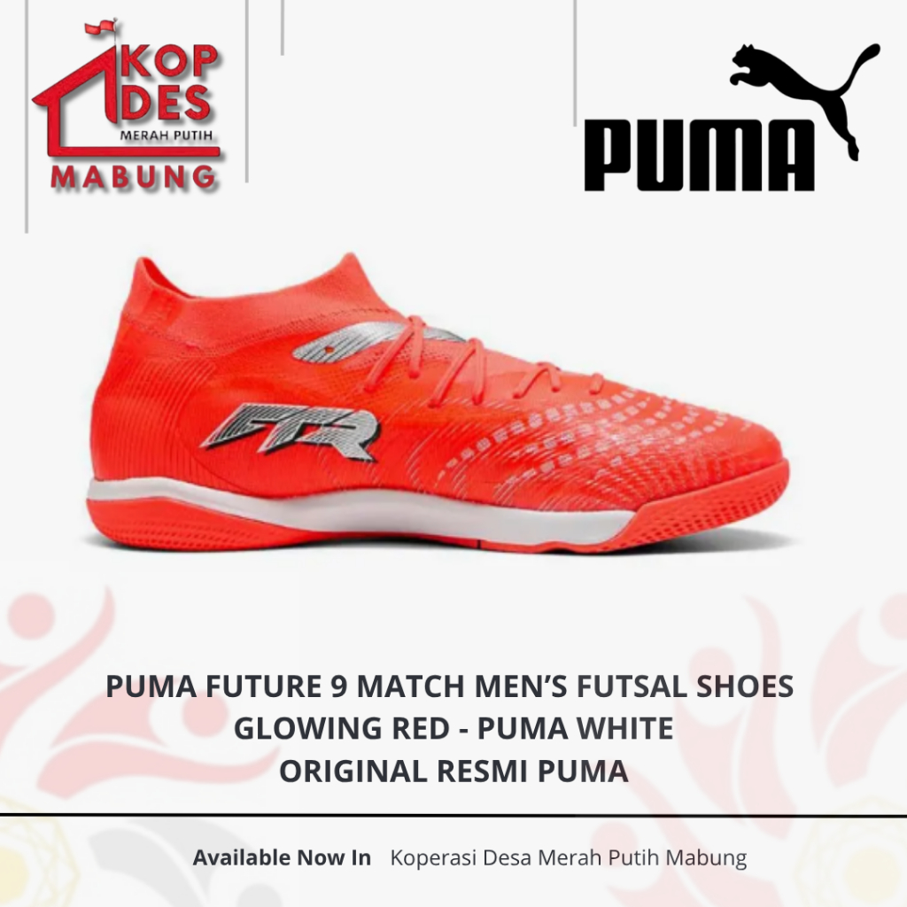 Sepatu Futsal Pria Puma Future 9 Match Glowing Red-Puma White - Original