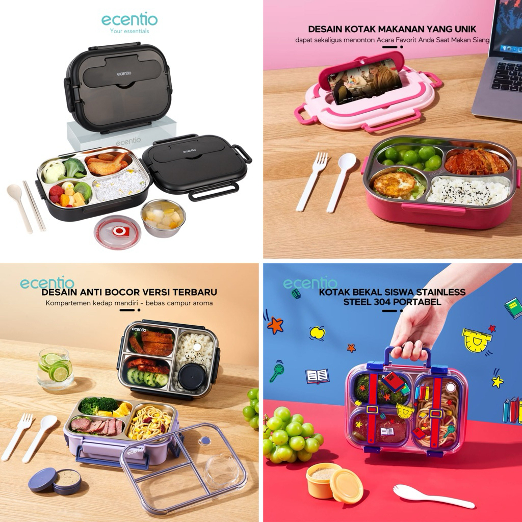 Ecentio Lunch Box Sekat Stainless 304 Kapasitas Besar