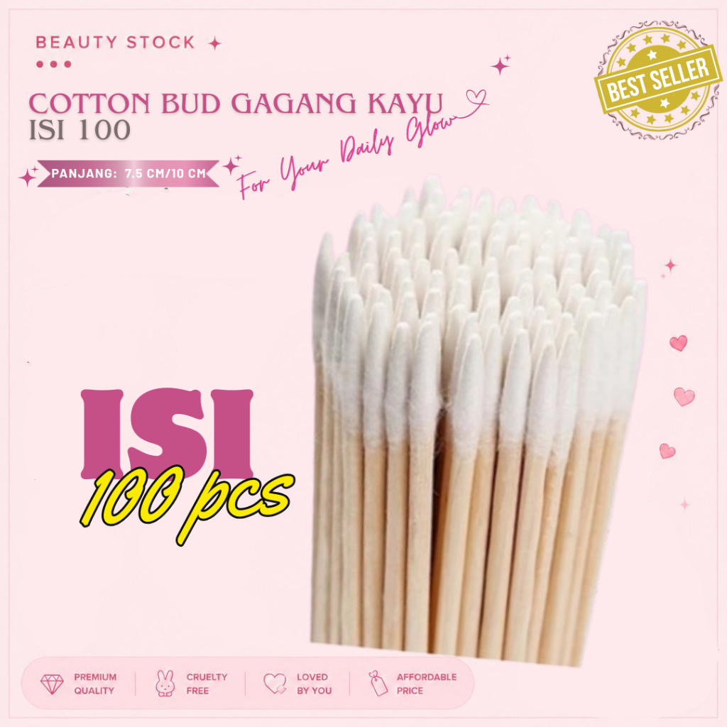 (Isi 100) Cotton Bud Ujung Mini Kecil Gagang Kayu