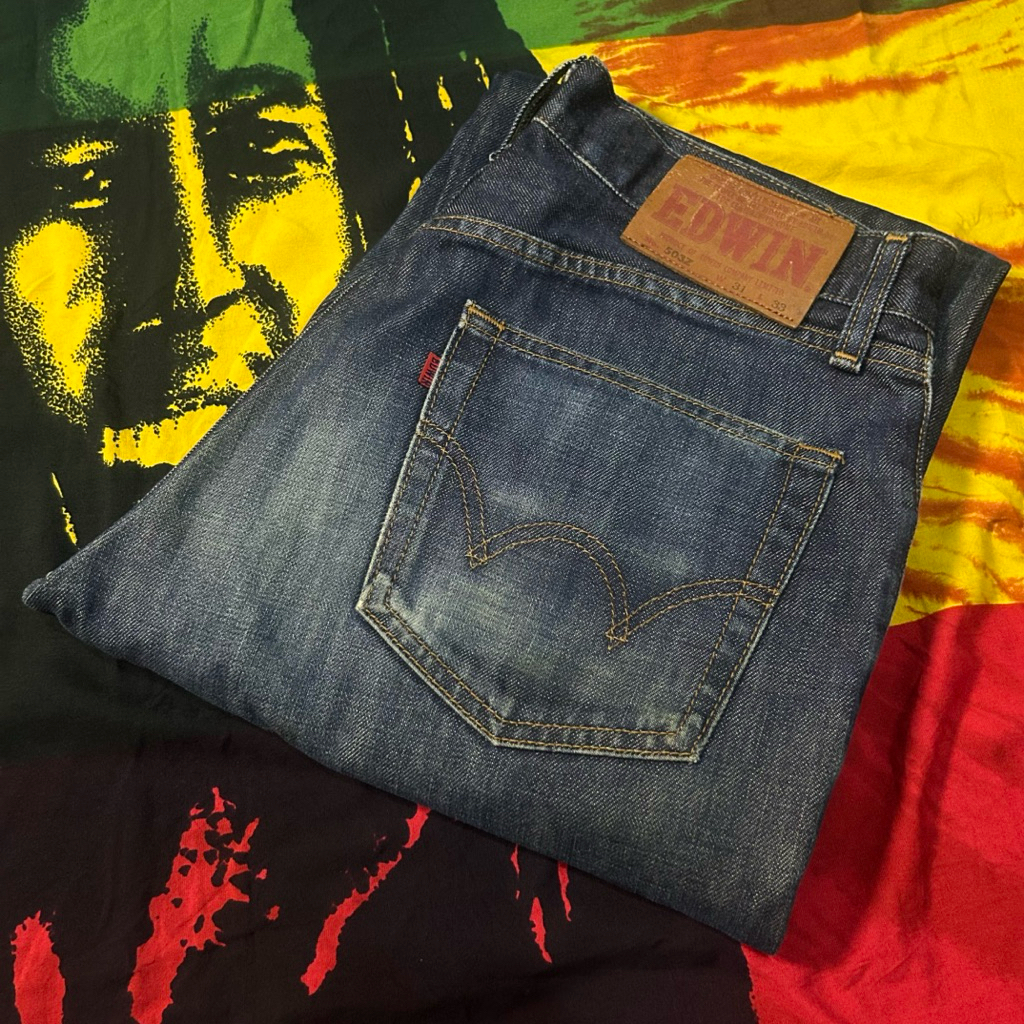 Celana Jeans Second “Edwin Japan No.503Z Regular Straight Ripped Deep Blue Jeans”