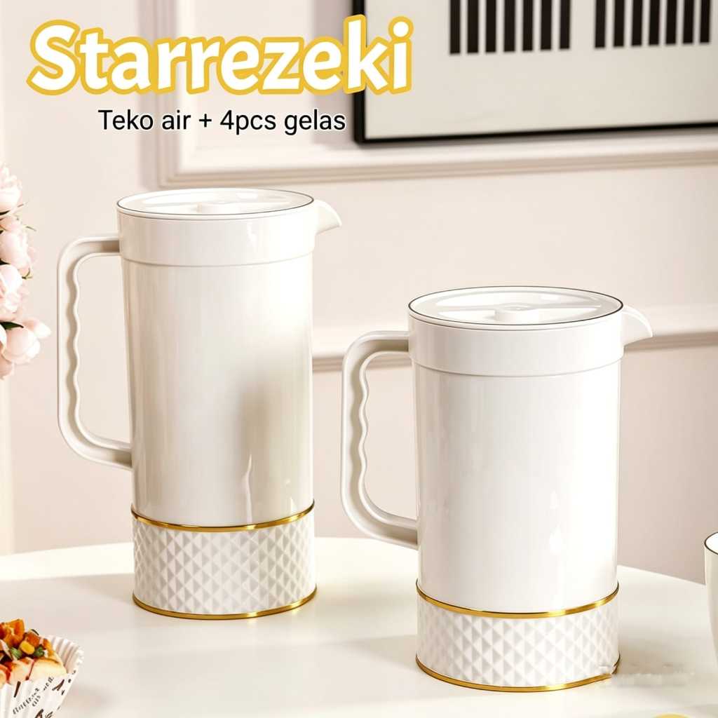 Set Teko Air Plastik 1.5L + Gelas/ Wadah Dispenser Air Minum Minimalis/ Ceret Air Dingin