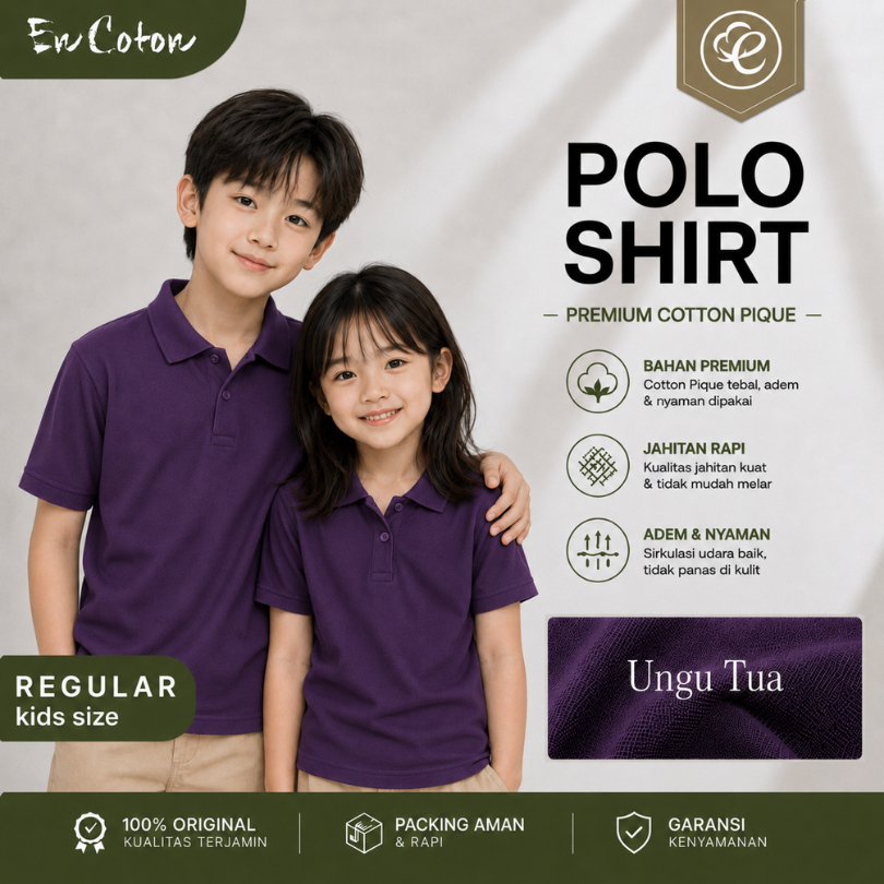 Kaos Kerah Polo ANAK UNGU TUA UNGU TERONG Premium Tangan Lengan PENDEK (model ANAK) ENCOTON