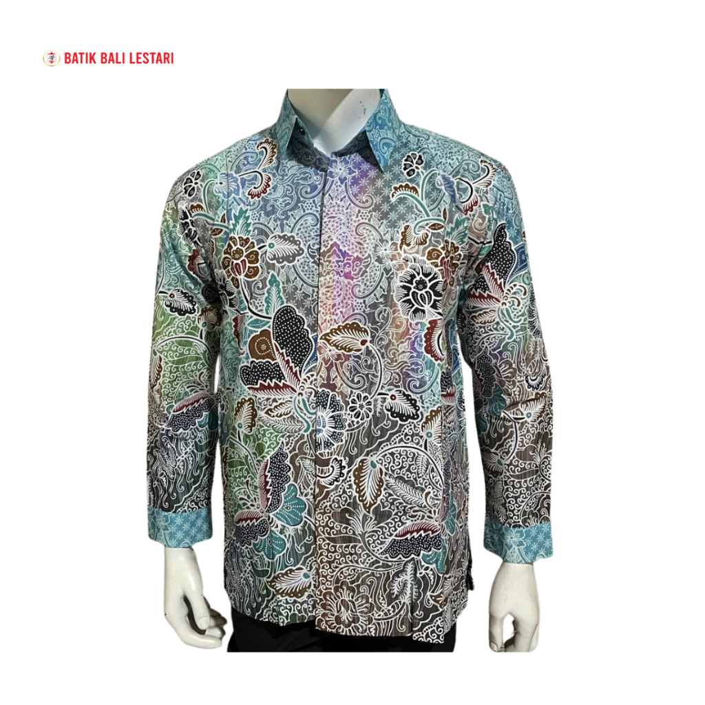 Batik Bali Lestari Kemeja Pria Digital Katun Biru ( DGL01 )