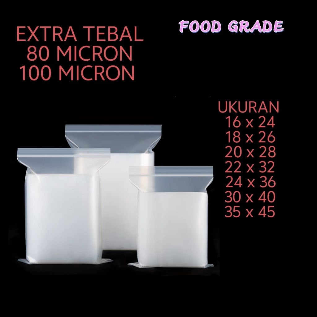 PE Plastik Klip Ziplock Tebal bening transparan 80 micron 100 micron