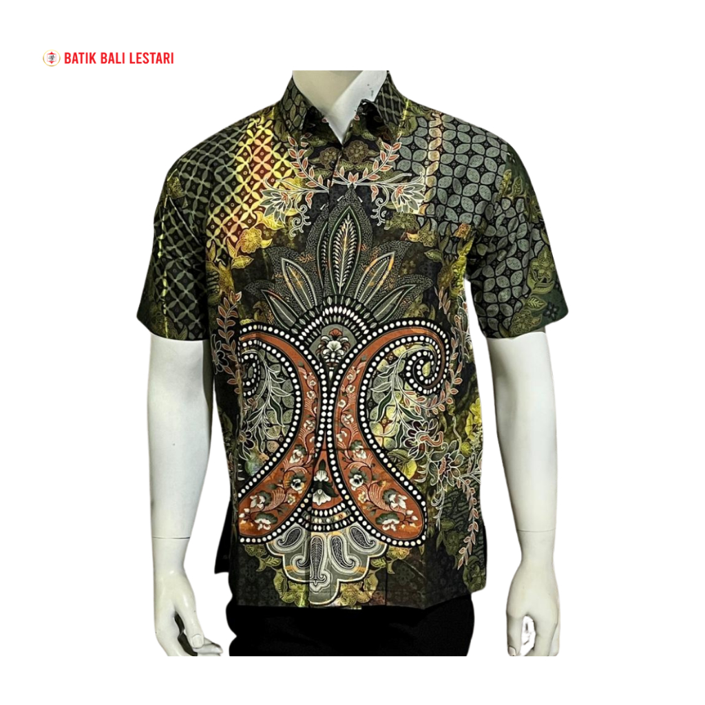 Batik Bali Lestari Kemeja Pria Digital Katun Hijau ( DGL32 )