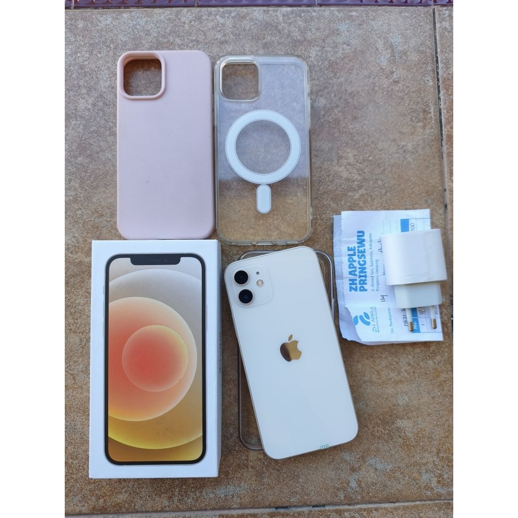 Iphone 12 128gb White Inter Sinyal Aman, Noken, Mulus, Fullset sampai Nota
