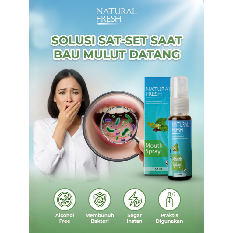 Mouth Spray Natural Fresh Herbal Alami 30ml, Parfum Mulut Herbal, Halal, Badan POM