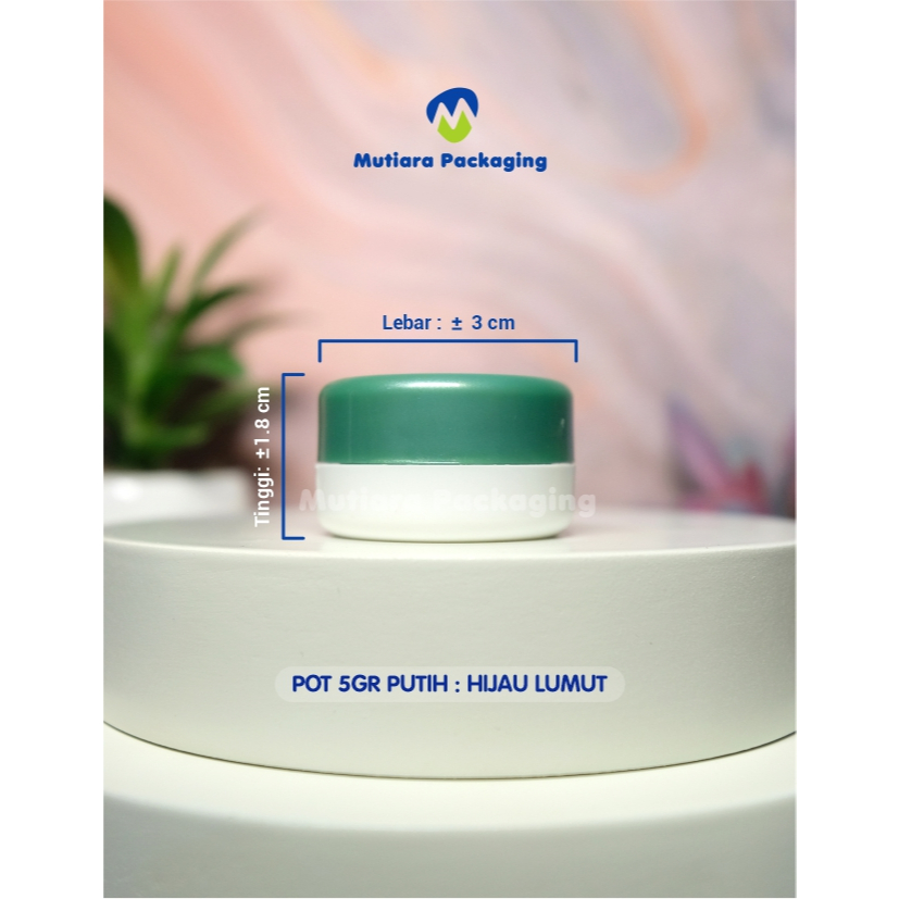 POT PP 5GR PUTIH HIJAU LUMUT | POT JAR 5GR - POT PS 5GR - POT KOSMETIK 5GR