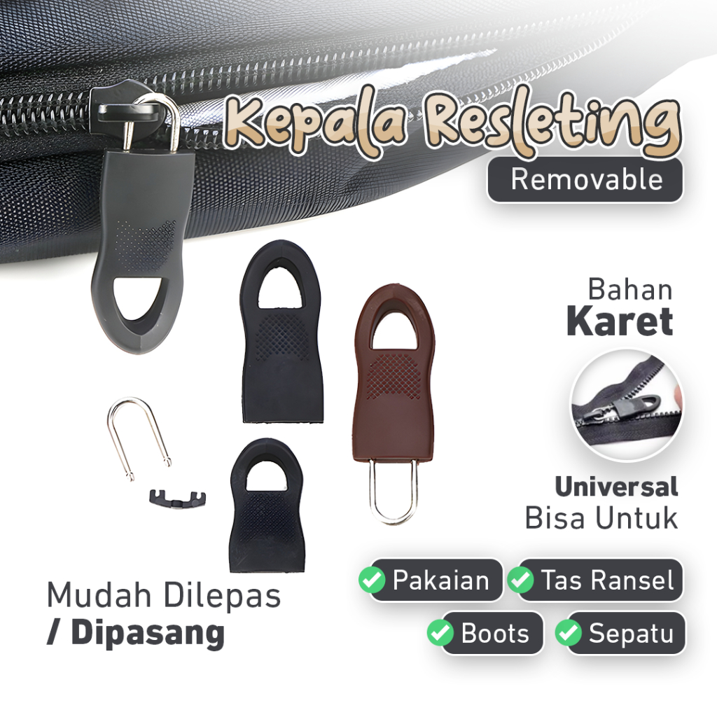 Kepala Resleting Removable Bahan Karet Untuk Tas Ransel Kepala Resleting Universal Dapat Dilepas