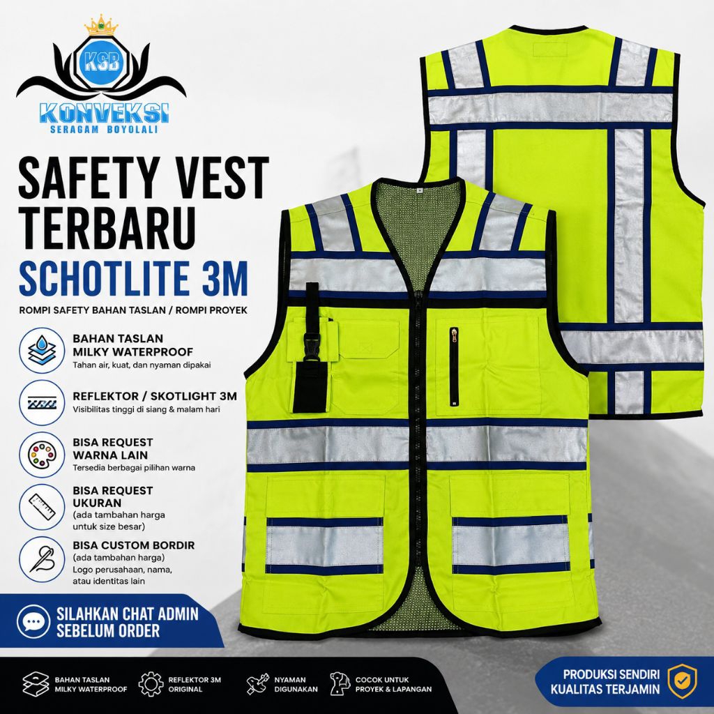 SAFETY VEST TERBARU REFLEKTOR 3M / ROMPI SAFETY  / ROMPI PROYEK