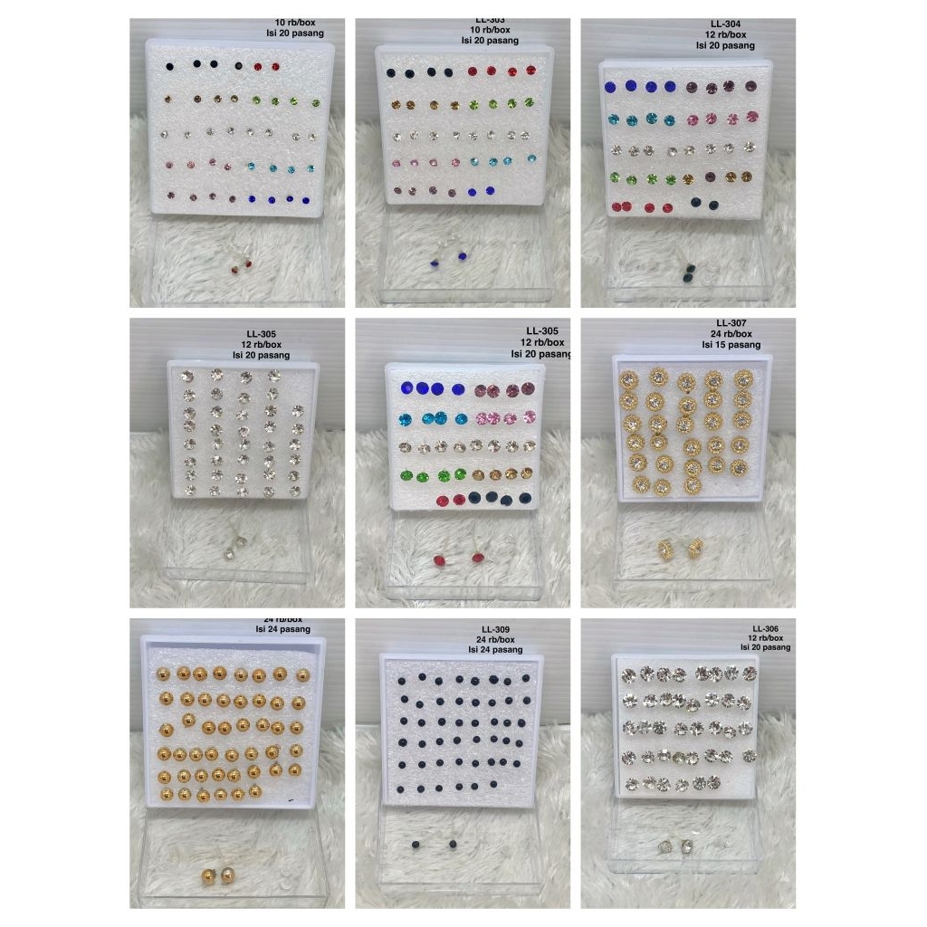 Anting permata box//Anting motif permata putih//anting motif permata warna//anting banyak motif
