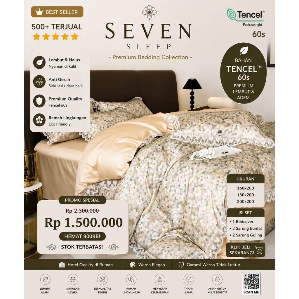 Motif BARU  -  Bedcover Set Double Bed Tencel 60s - Ukuran 160x200 Tinggi 40 - 180x200 Tinggi 40 - 2