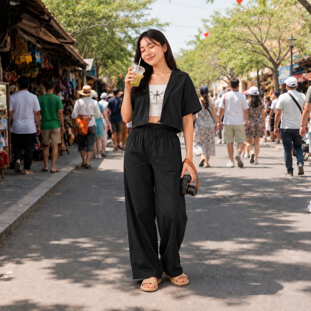SETELAN WANITA CROP by ELITEELEGANCE | OUTER CROP + CELANA PANJANG KEKINIAN I KOREAN STYLE PREMIUM