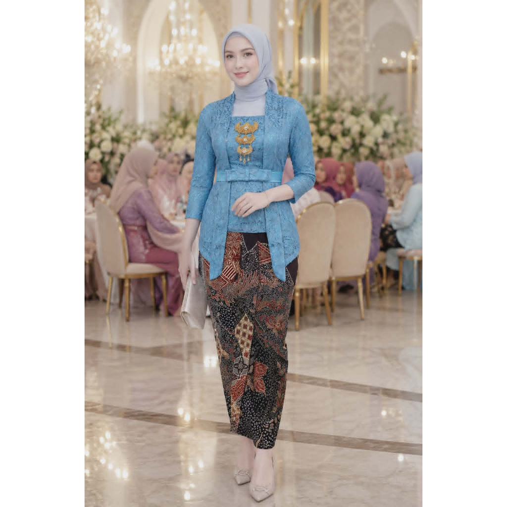 Kebaya Jadi Medan Set Kebaya Brokat Semi Prancis Lapis Full Furing Katun Lengan 7/8 & Rok Kebaya Jad