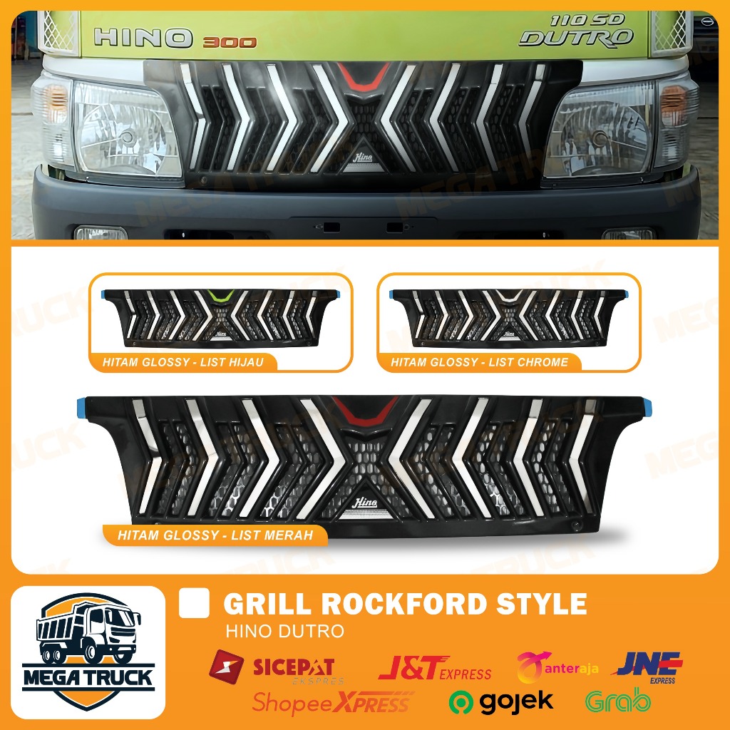 GRILL TRUK HINO DUTRO MODEL ROCKFORD HITAM GLOSSY AKSESORIS TRUK