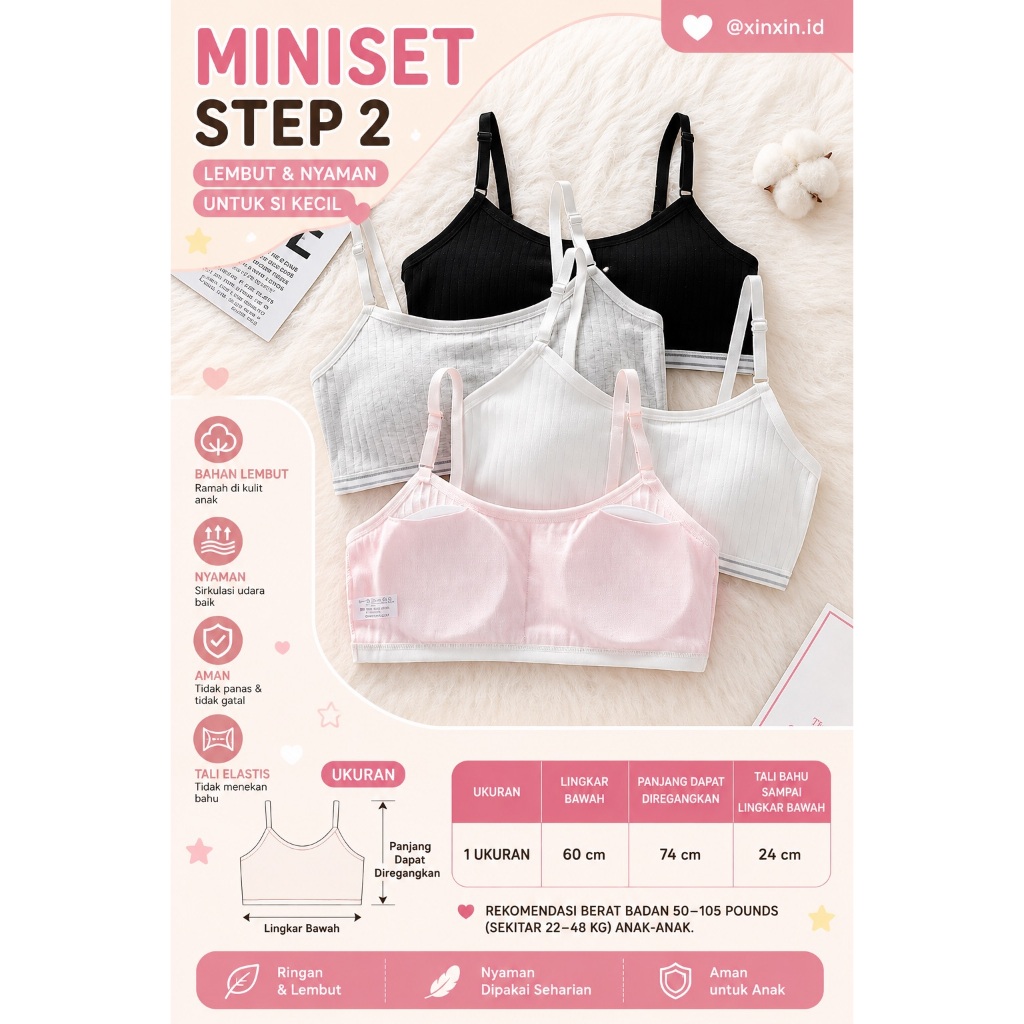 MINISET STEP 2 LAPIS dengan busa dan pengait PREMIUM SD SMP MINI SET BH BRA KATUN ANAK REMAJA PEREMP