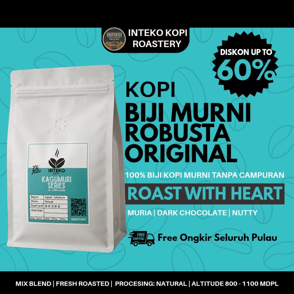 Biji Kopi Greenbean Robusta 1kg - Segar, Berkualitas Super, 100% Asli Muria - Inteko Kopi Roastery