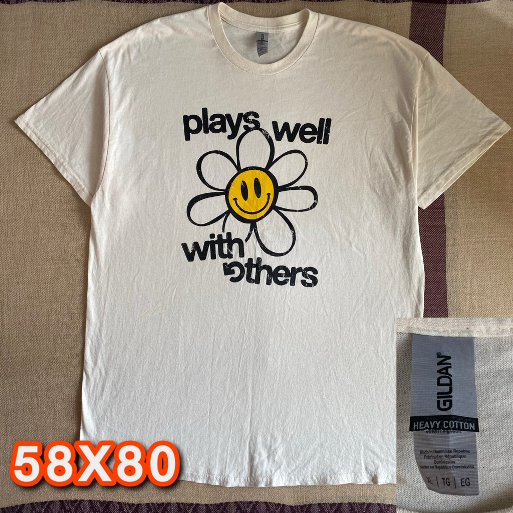 Kaos Pria Wanita gildan Heavy Cotton Putih Tulang Flower Smiley Size XL second original