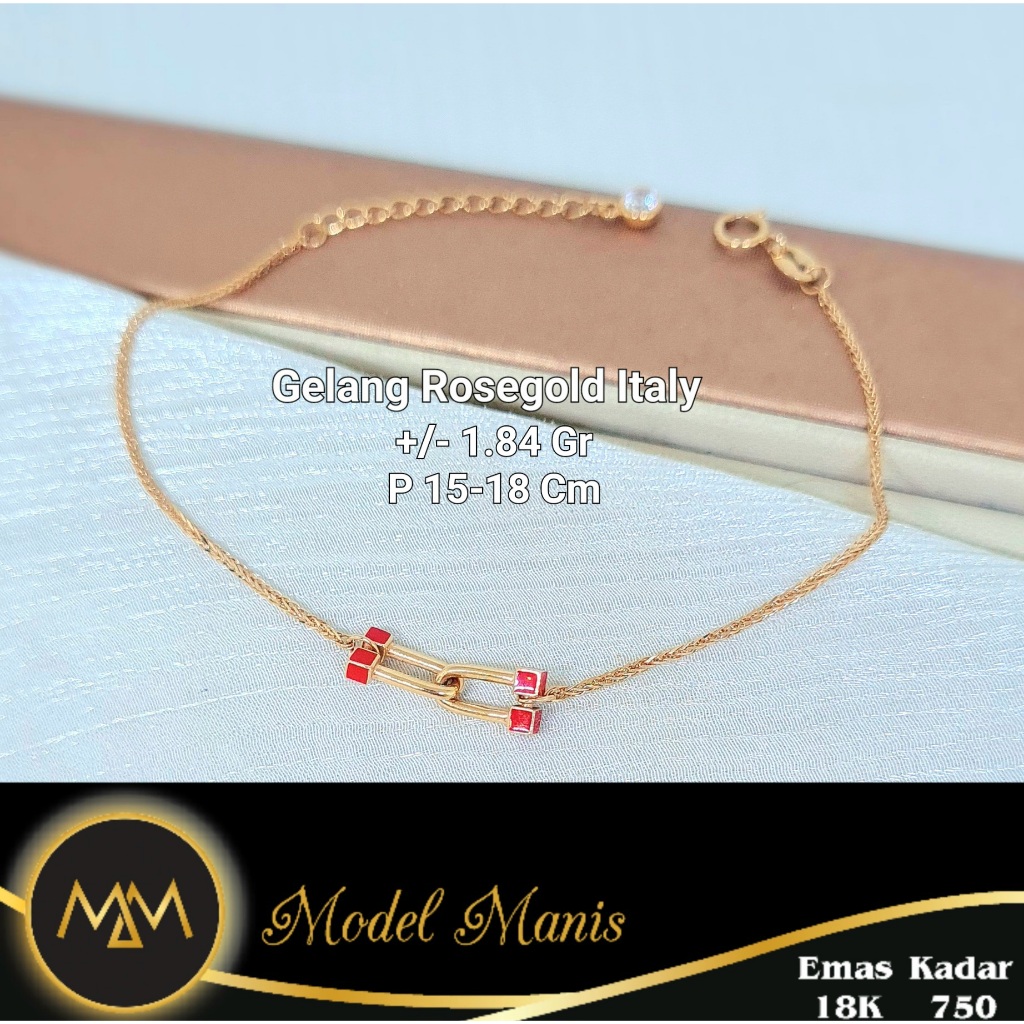 Gelang Rantai Red Italy Au Rosegold 750 kadar 18k
