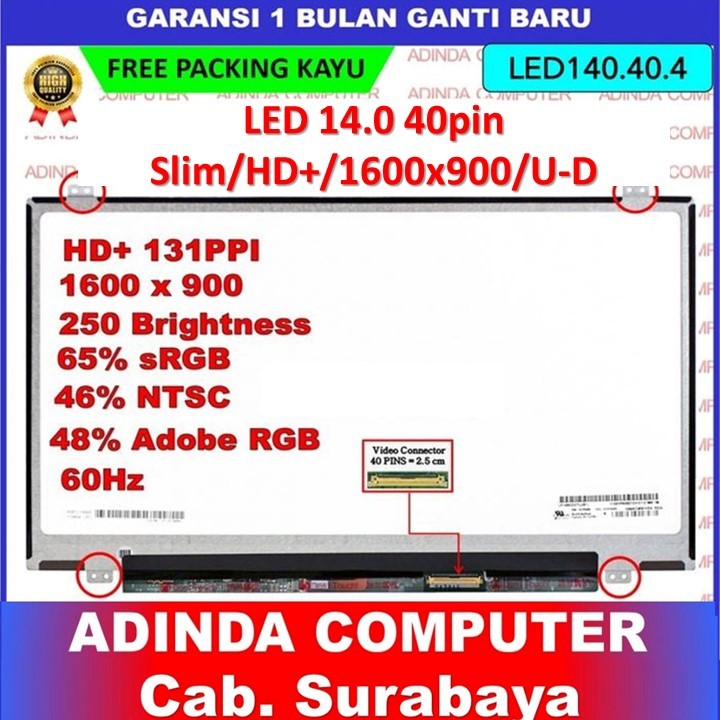 LED LCD HP 14.0 Slim 40 Pin HD+ 1600*900 Bracket Atas Bawah LP140WD2 (TL)(B1)