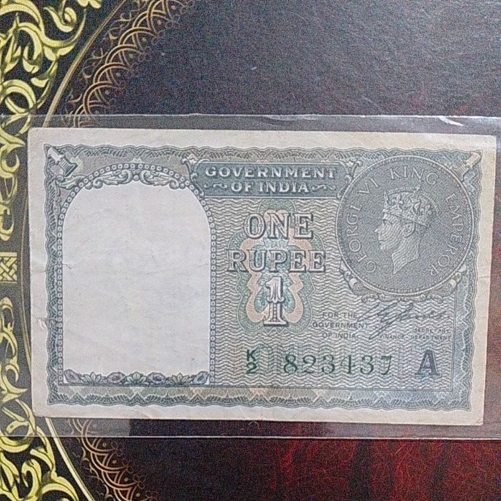 Uang British India 1 rupee 1940 vf ada sobek