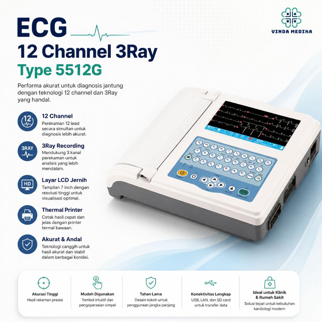 ECG 12 Channel 3Ray 5512G | Mesin EKG Digital 12 Lead | ECG Electrocardiograph Thermal Printer