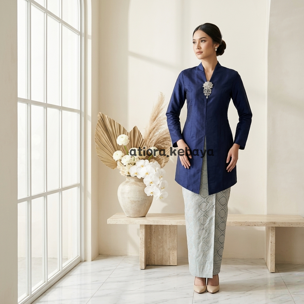 Atasan Kebaya Tafeta Encim Tunik Polos/Baju kurung Polos Bahan Tafeta