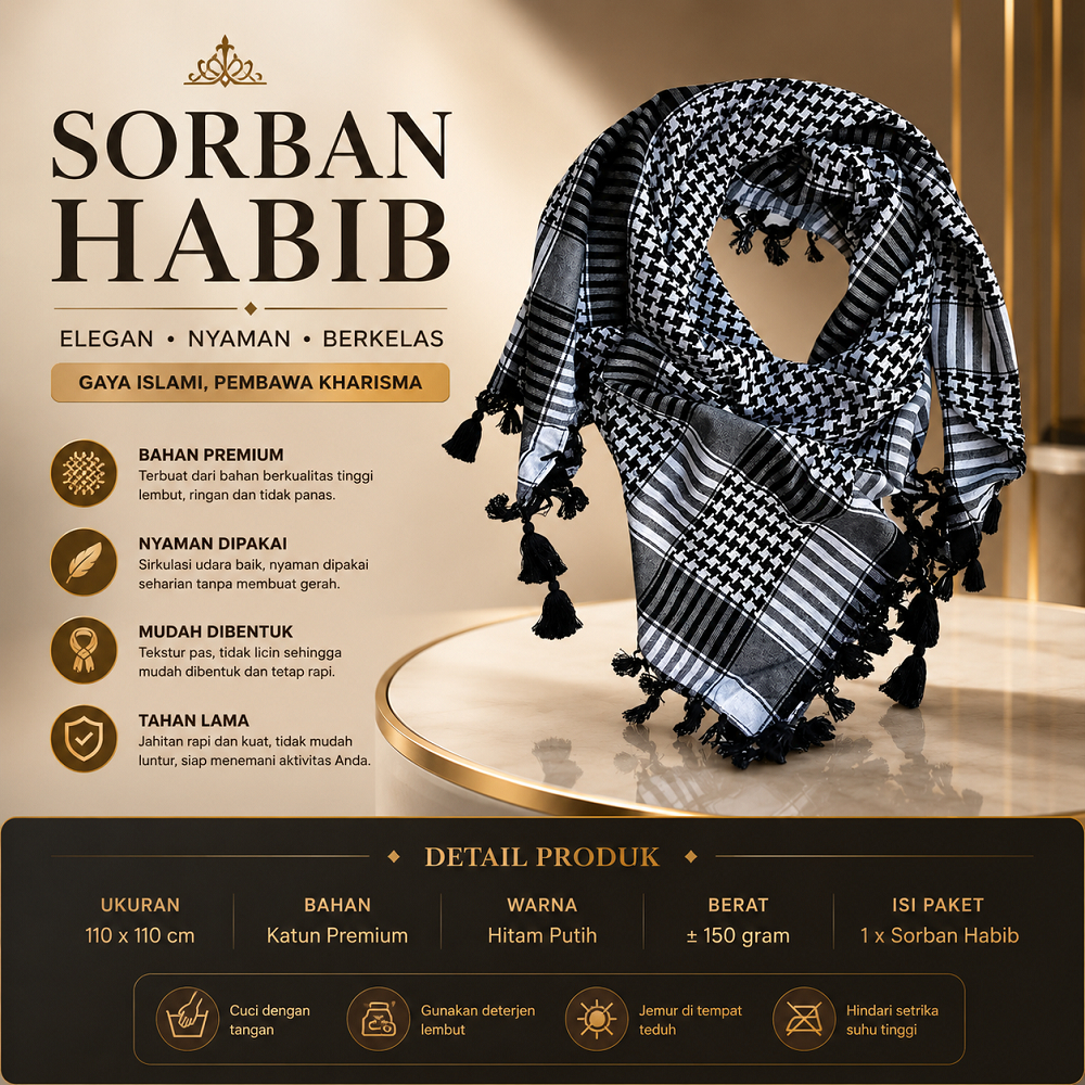Sorban Habib & Santri Berkualitas Sorban Arab Rumbai Model Terbaru