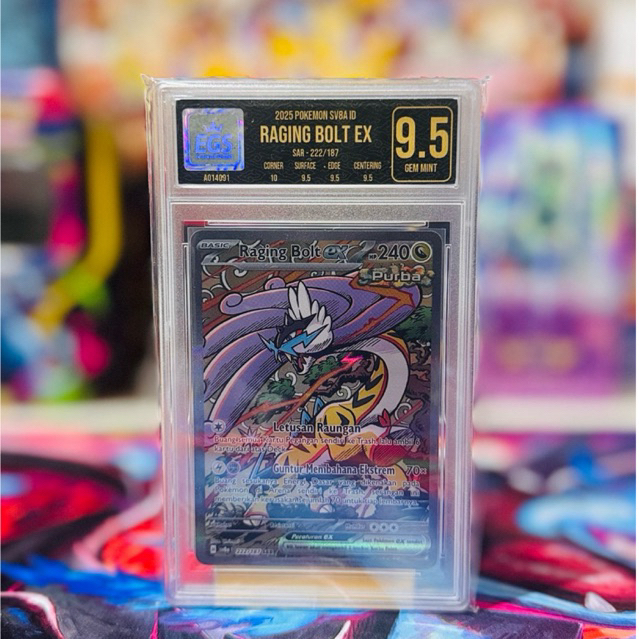 Kartu Pokemon tcg Original Raging Bolt EX SAR Indo Slab Grade 9.5 EGS