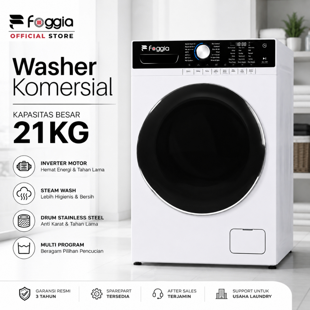 Mesin cuci Laundry 21kg Foggiacocok untuk laundry kiloan, laundry koin, laundry qris