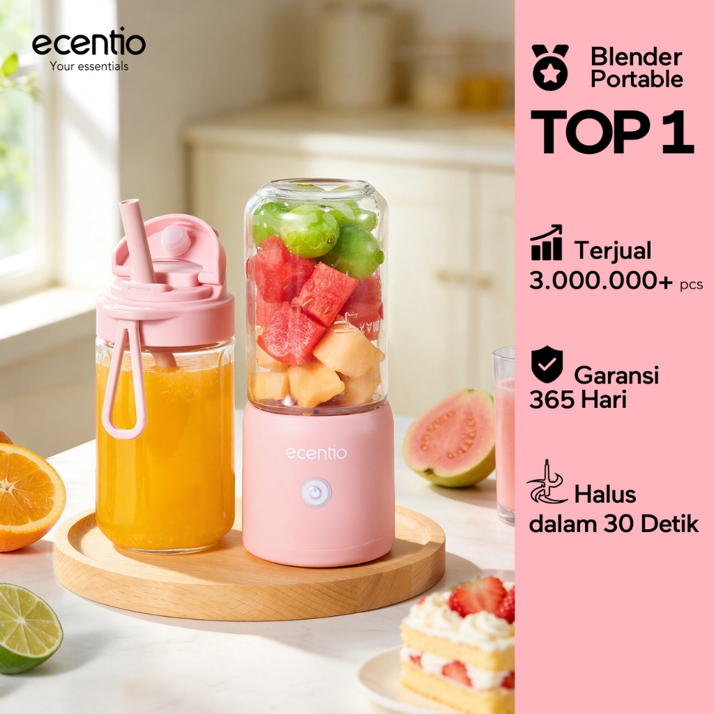 ecentio Blender Mini Portable Juicer kaca gelas Chopper kecil bumbu kapsul jus buah 10 mata pisau ta