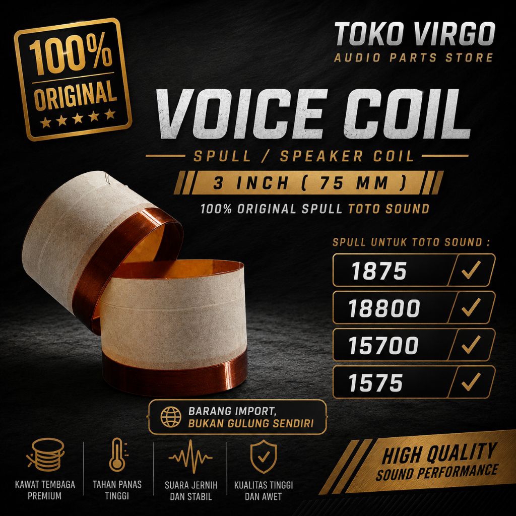 ORIGINAL Voice Coil 3"/Sepul 3 Inch/Coil Spul 75 MM/Koil Toto Sound 18800 / Spool Spull Toto Sond