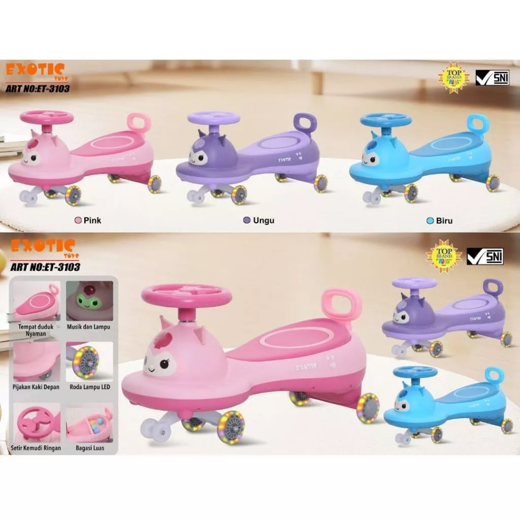 Exotic ET-3103 Ride On  Mainan Mobil Dorong  - Desain Kuromi, Musik, dan Lampu