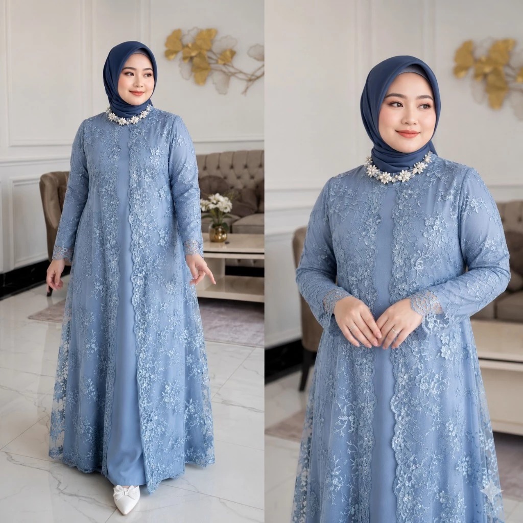 Gamis Brokat Mewah Elegan Terbaru Zellina Dress BC Size M L XL XXL XXXL Bahan Velvet Dress Wanita Ke