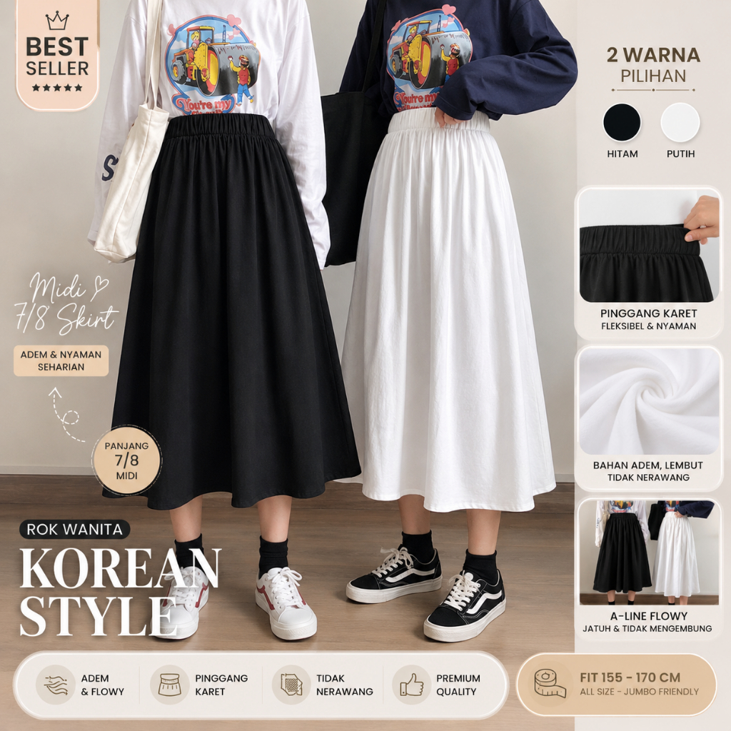 ROK POLOS PREMIUM 7/8- ROK WANITA TANGGUNG